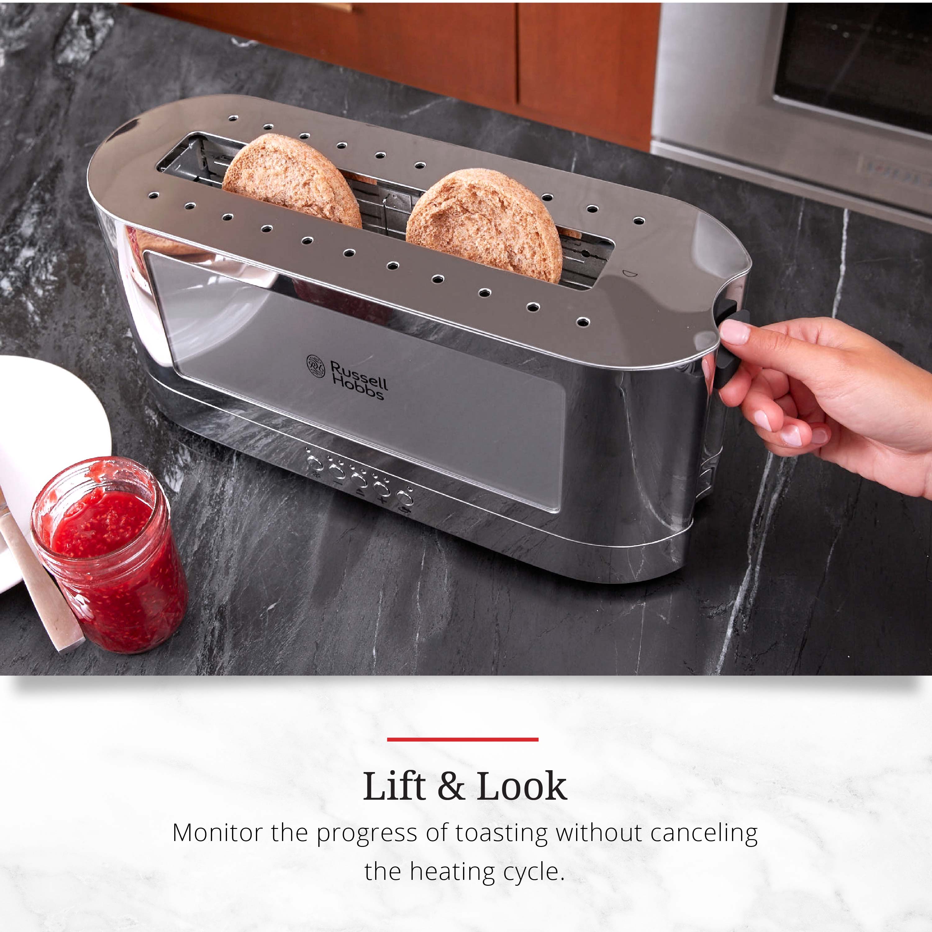 2 Slice Stainless Steel Long Toaster Silver Glass Accent
